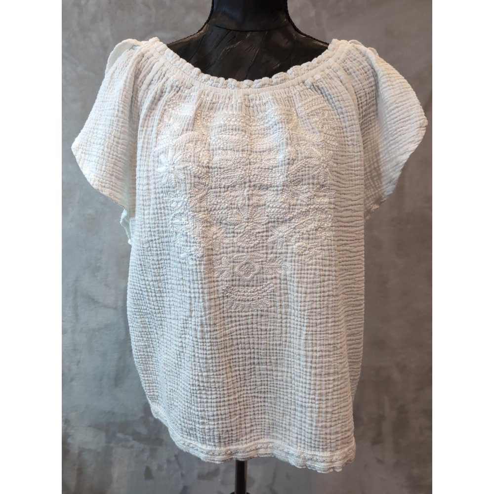 Solitaire White Cotton Gauze Embroidered Boho Blouse Top SK-2985